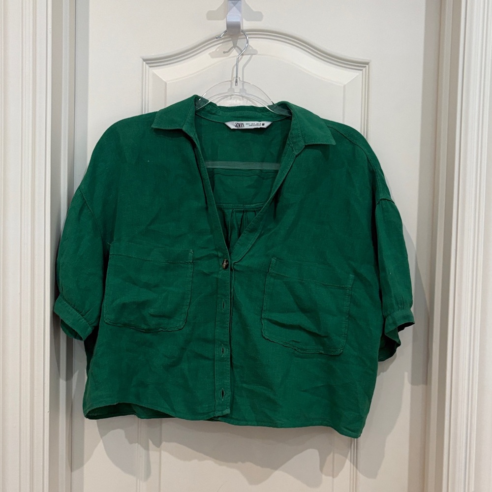 Zara Emerald Green Linen Top